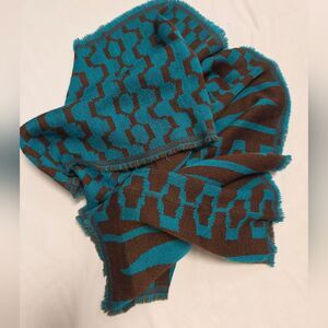 Rising Tide Wool Rayon Brown Teal Infinity Scarf